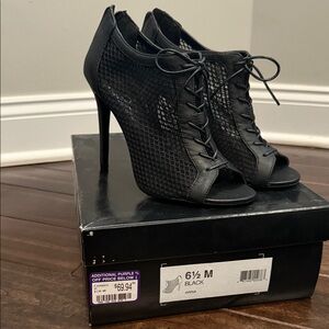 BCBG Black Lace-Up Mesh Heels